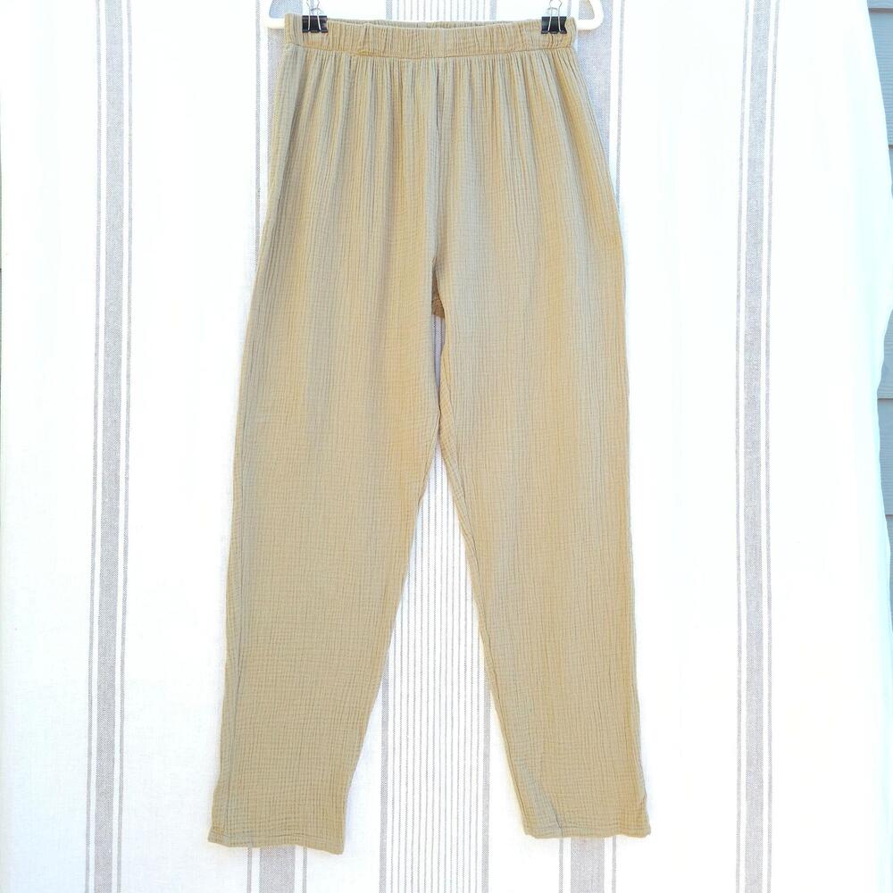 Bryn Walker Pants Womens Medium Beige Waffle Elastic Waist Lagenlook Summer